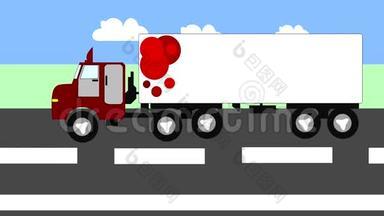 在高速公路上行驶的大卡车，动画，